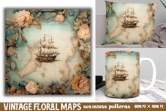 Vintage Floral Maps Seamless Patterns Backgrounds, Product Image 1