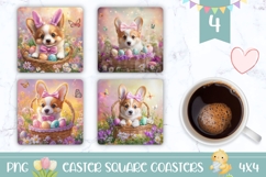 Easter Dog Square Coasters, Easter Basket Square Coasters Product Image 1
