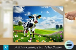 Cow Standing in a Field of Flowers Cutting Board PNG Design Product Image 1
