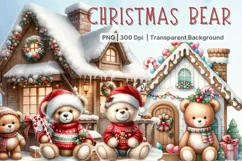 Watercolor Christmas Santa Bear Xmas Clipart Product Image 1