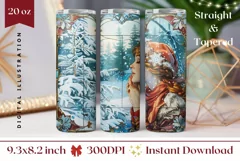 Christmas Tumbler Wrap, Winter Forest Tumbler Template Product Image 1