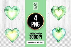 Watercolor Shamrock Heart Clipart Sublimation PNG Product Image 1