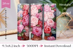 Pink Roses Tumbler Sublimation, Valentines Tumbler Wrap Product Image 1