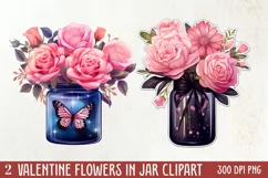 Valentine Flowers In Jar Clipart, Valentine Couplet Product Image 1