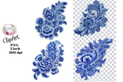 Blue Toile, Ephemera, PNG, Clipart, Junk Journal, flowers Product Image 1