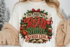 This Christmas Read More Stress Less PNG, Christmas Books Product Image 3