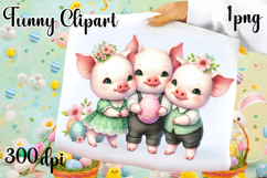 Spring animal clipart|Cute pig easter animals clipart Product Image 1