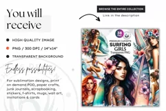 Aloha Surfing Girl Clipart , Surf Clipart, surfboard, Summer Product Image 2