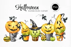 Halloween PUMPKINS garland. Watercolor horror PNG clipart Product Image 1