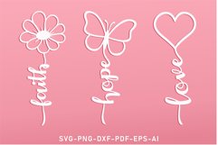 Faith Hope Love with Heart Butterfly Flower Laser Cut Files Product Image 1