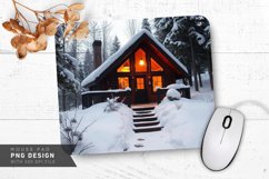 Cozy Winter Cabin with Snow Mouse Pad PNG Product Image 1