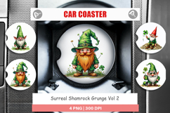 Surreal Shamrock Grunge Car Coaster Product Image 1