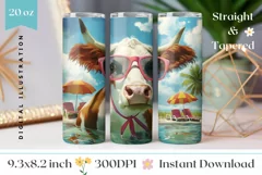 Funny Cow Tumbler Wrap Design, Cow in Sunglasses PNG Product Image 1