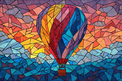 Stained Glass Hot Air Balloon Sunset Background Product Image 1