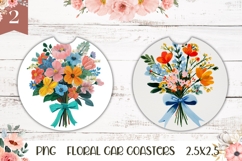 Flower Bouquet Car Coaster, Spring Flowers Round Coasters Product Image 1