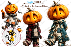 Whimsical Halloween Clipart, Whimsical Halloween Pumpkin PNG Product Image 1