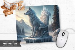 Majestic Ice Wolf on Frozen Throne Mouse Pad PNG Design Product Image 1
