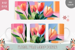 Pink Orange Tulips Mug Wrap, Floral Mug, Abstract Mug PNG Product Image 1