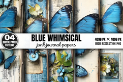 Blue Whimsical Paper Junk Journal Patterns PNG Product Image 1