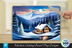 Snowy Mountain Pines Winter Cutting Board PNG Design Product Image 1