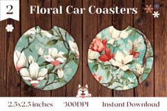 Magnolia Car Coaster Template, Flowers Sublimation PNG Product Image 1