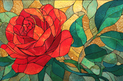 Red Rose Stained Glass Art with Gold Background Product Image 1