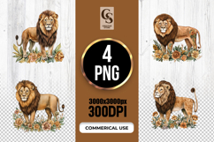 Watercolor Floral Lion Clipart Sublimation PNG Product Image 1