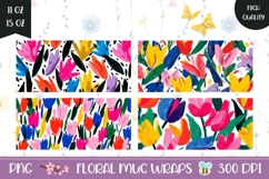 Abstract Tulips Mug Wrap Designs, Flowers Mug Sublimation Product Image 1