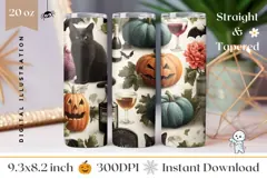 Black Cat Tumbler Wrap, Cartoon Halloween Pumpkin Tumbler Product Image 1