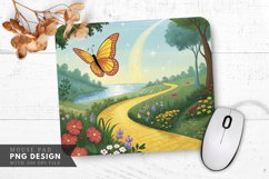 Butterfly Bliss on a Golden Path Mouse Pad PNG Design Product Image 1