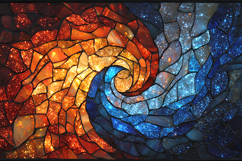 Fire and Ice Stained Glass Swirl Abstract Background Product Image 1