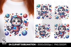 Patriotic Astronaut Cat Clipart PNG Product Image 1