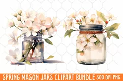 Flower Mason Jar Clipart, Watercolor Mason Jar Sublimation Product Image 2