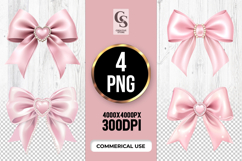 Pink Pearl Heart Bow Clipart Sublimation PNG Product Image 1