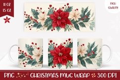 Floral Christmas Mug, Watercolor Poinsettia Mug Wrap Design Product Image 1