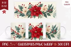 Floral Christmas Mug, Watercolor Poinsettia Mug Wrap Design Product Image 1