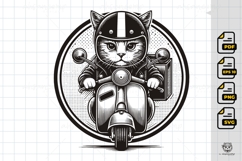 Cool Cat Rider on Classic Motorcycle Product Image 1