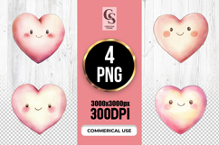 Kawaii Watercolor Heart Clipart Sublimation PNG Product Image 1