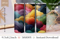 Glitter Clouds Tumbler Wrap, Colorful Tumbler Template Product Image 1