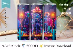 Colorful Tumbler Wrap Design, Neon Skeleton Tumbler Template Product Image 1
