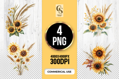 Sunflower Floral Arrangement Clipart Sublimation PNG Product Image 1