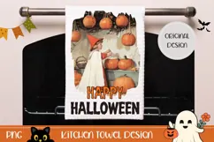 Happy Halloween Towel, Vintage Halloween Dish Towel Product Image 1
