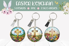 Stained Glass Easter Cross Round Keychain, Easter Cross PNG Product Image 1