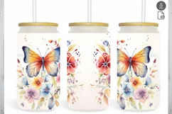Butterfly Flower Watercolor Tumbler 16 oz Libbey Glass Can Product Image 1