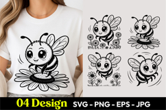 Cute Bee Flower SVG PNG Product Image 1