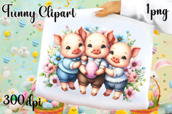 Spring animal clipart|Cute pig easter animals clipart Product Image 1