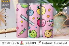 Kawaii School Tumbler Wrap Design, Apples Tumbler Design Product Image 1