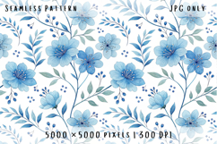 Blue Watercolor Floral Seamless Pattern Elegant Botanical Product Image 1