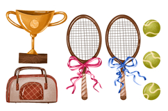 Hand Drawn Tennis Clipart Set with Rackets, Trophy and Sport Product Image 2