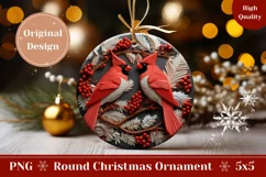 3D Christmas Round Sign, 3D Red Cardinals Ornament PNG Product Image 1